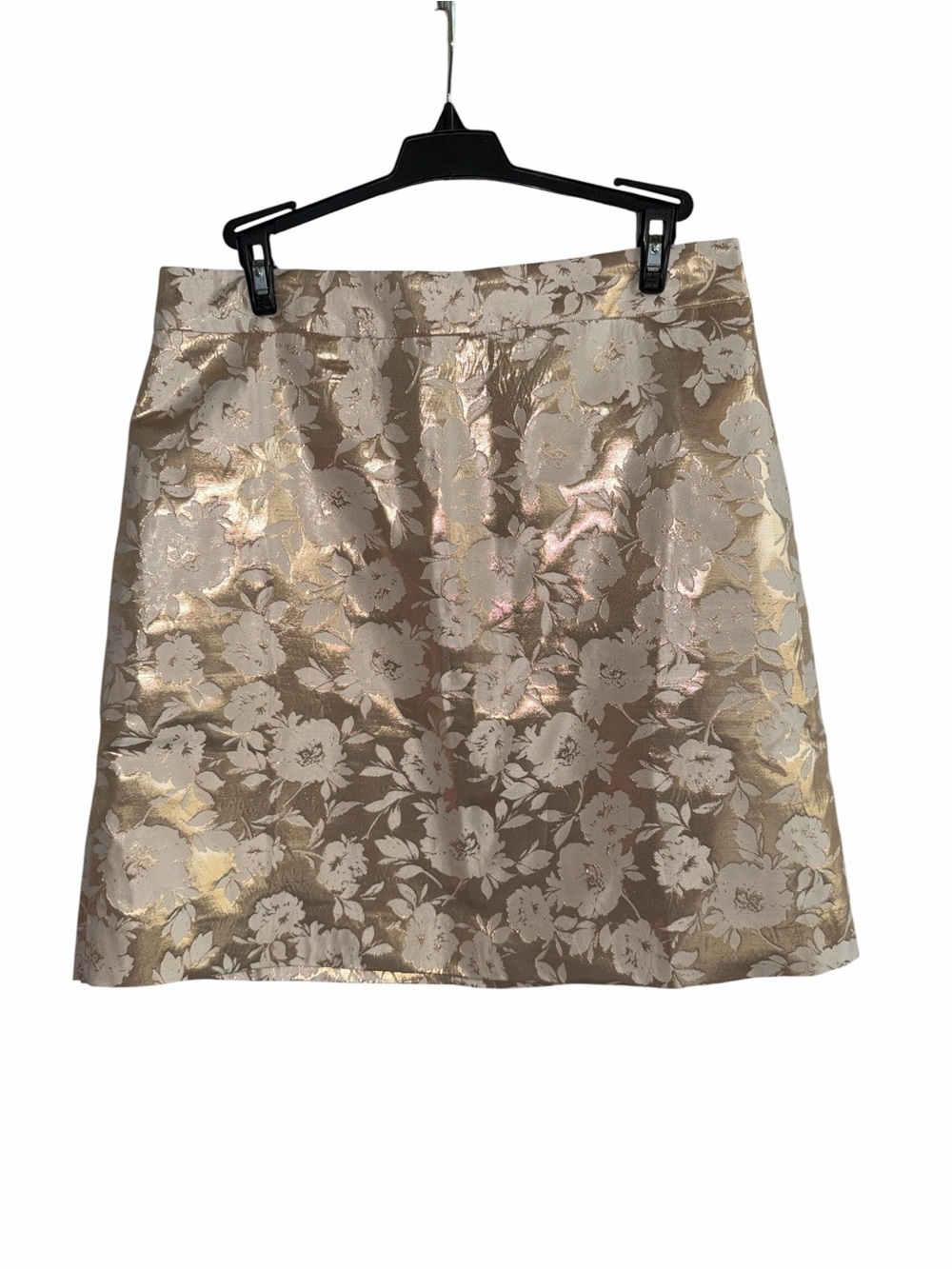 J. Crew Factory Floral Jacquard A Line Skirt Metallic Gold White Size 6 - Picture 4 of 8